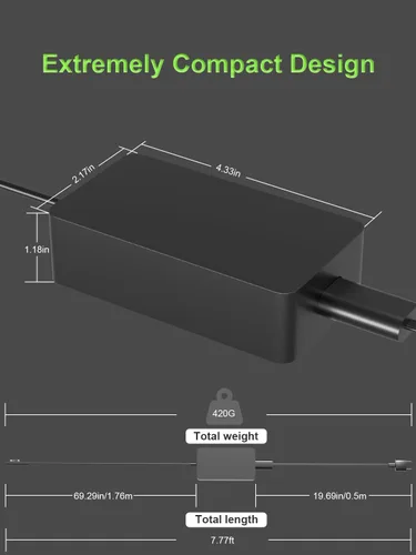 Vista 4 de Cargador de 127 W 102 W compatible con Microsoft Surface Laptop Studio/Go 1 2 3 Book 3 2 1/Surface Laptop 7 6 5 4 3 2 1 Surface Pro 10 9 8 7 7+ 6 5