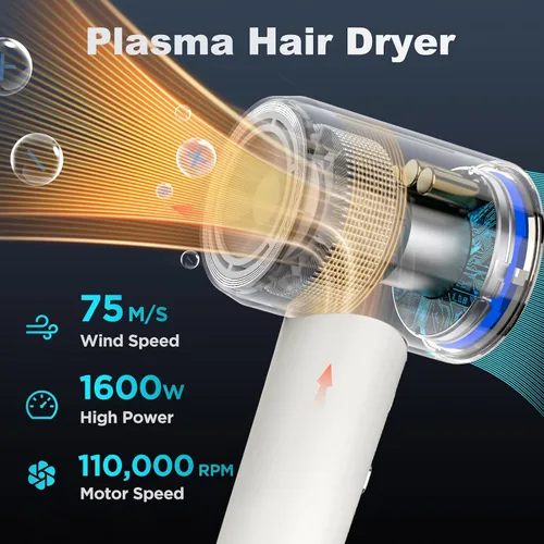Vista 2 de Secador de pelo iónico de alta velocidad, 3.6 mil millones de cuidado de plasma, 5 modos, control térmico, secado rápido, secador de pelo