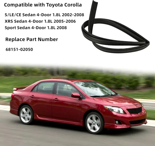 Vista 2 de 68151-02050 Tira de goma para ventana de puerta delantera izquierda compatible con Toyota Corolla S LE CE XRS Sport Sedan 4 puertas 1.8L 2002-2008