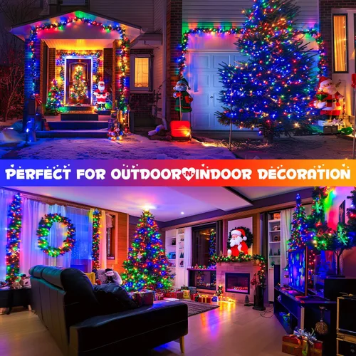 Vista 4 de Luces de Navidad Multicolor Conectables para Exteriores Impermeables, 66 pies 200 LED Luces de Navidad LED para Interiores con Enchufe, 8 Modos