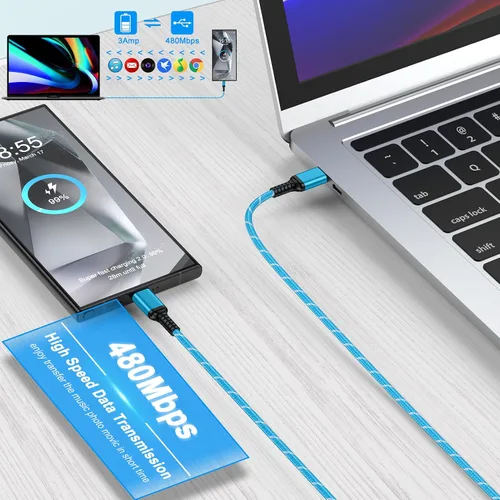 Vista 5 de Cable de carga rápida para iPhone 17e para iPhone 17 Pro Max 17 Pro 17 Air 16e 16 Pro Max/Plus/Pro 15,60 W, paquete de 2 cables de carga de 10 pies