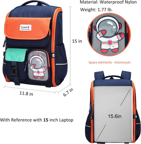 Vista 6 de AO ALI VICTORY Mochila infantil para niños, bolsas de escuela primaria, grandes, para jardín de infantes, preescolar, mochilas espaciales, Naranja