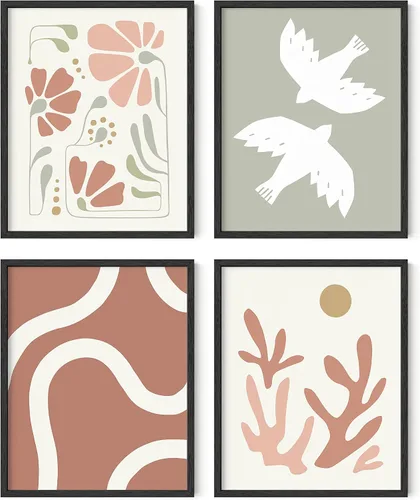 Vista 10 de HAUS AND HUES Arte de pared de montaña – Juego de 4 decoración de paisaje moderno de mediados de siglo, naturaleza y arte moderno Marco beige de 8