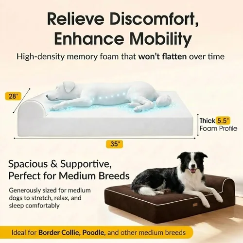 Vista 3 de Kopeks – Cama ortopédica de perro con espuma de memoria, con almohada y forro impermeable , L, Marrón Chocolate