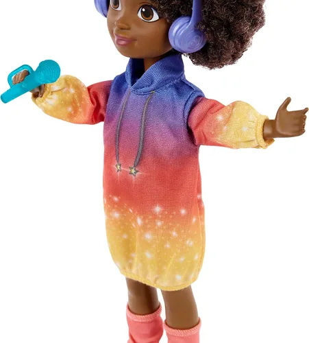 Vista 4 de Mattel Karma's World - Juego de muñecas cantantes con accesorios y disco coleccionable, canta 2 canciones