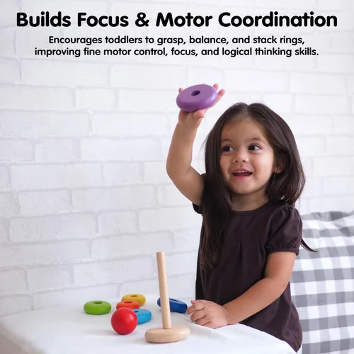 Vista 6 de PlanToys Anillo apilable de madera para motricidad fina inspirada en Montessori y aprendizaje temprano Reconocimiento de color, resolución