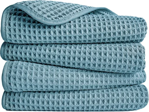 Vista 16 de POLYTE Toalla de mano de microfibra de 430 GSM, sin pelusas, 16 x 30 pulgadas, paquete de 4 (tejido de gofre) Paquete de 4, de gran tamaño, sin
