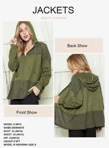 Vista 3 de Dokotoo Sudaderas con capucha de punto gofre para mujer, con cremallera y cordón, ropa de moda casual de otoño
