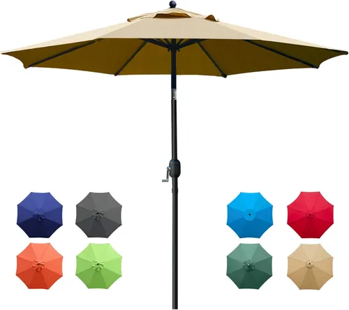 Vista 9 de Sunnyglade sombrilla de mesa para exteriores con 8 varillas resistentes, 9 pies 9Ft Patio Umbrella with Waterproof Polyester Canopy, Sturdy 8