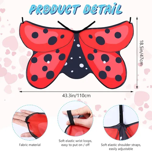 Vista 2 de JieyueJewelry 5 piezas de disfraz de alas de mariquita para niñas, disfraz de alas de mariquita, diadema, gafas TuTu y calcetines de rayas rojas