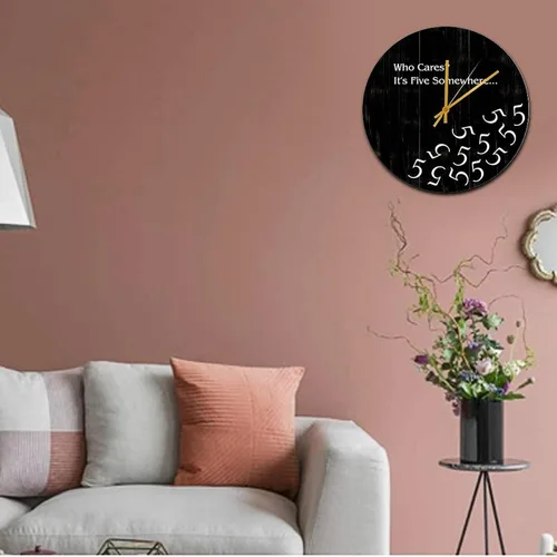 Vista 4 de Five O'clock Somewhere Clock Who Cares It's Five Somewhere Clocks Silent Non-Ticking Relojes de pared de madera de cuarzo de 10 pulgadas, relojes