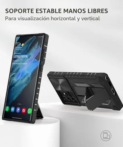Vista 4 de Funda para Samsung Galaxy S22 Ultra 5G: Cubierta protectora de teléfono resistente de grado militar a prueba de caídas con soporte incorporado