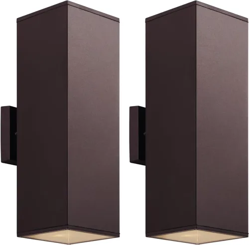 Vista 12 de mirrea Moderna luz de porche al aire libre en 2 luces con tubo rectangular de aluminio y cubierta de vidrio templado, aplique de pared impermeable
