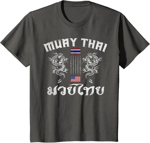 Vista 44 de Camiseta de equipo de entrenamiento de boxeo Muay Thai con bandera estadounidense de Tailandia, Negro, S