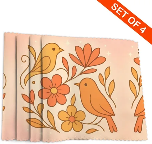 Vista 4 de Rectangular Placemats Set of 4, Heat Resistant Abstract Flowers Printed Kitchen Dining Table Mats
