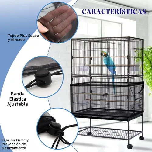 Vista 4 de Daoeny Cubierta grande para jaula de pájaros, protector de semillas para jaula de pájaros, red de malla de nailon suave y aireada ajustable