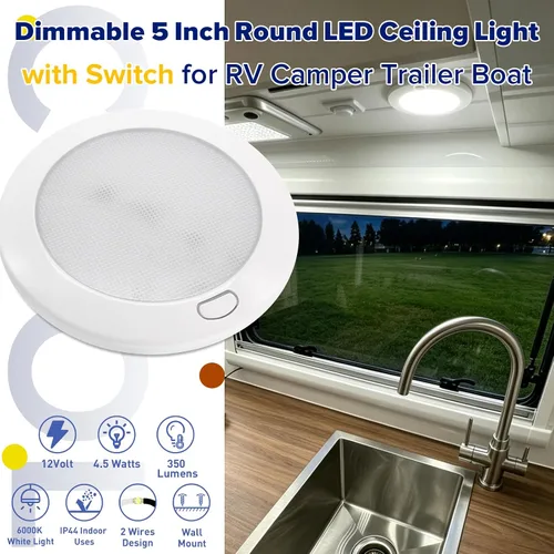Vista 2 de RV Lights Interior Dimmable 12v Led RV Ceiling Light with Switch 5 Inches Round Surface Mount 12 Volts Shower Light for RVs Camper Trailer Boat