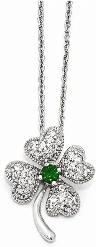 Vista 8 de Plata de ley 925 con corte brillante cristal verde circonita cúbica blanca trébol de cuatro hojas collar de cadena de 18 pulgadas colgante de flores