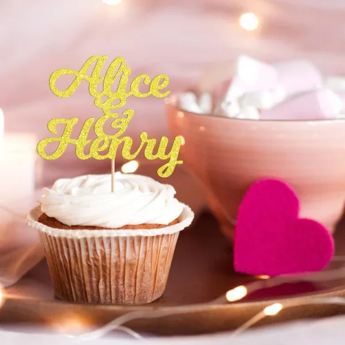 Vista 2 de Decoración personalizada para cupcakes de boda, 12 piezas personalizadas para novios y novias para bodas y compromisos