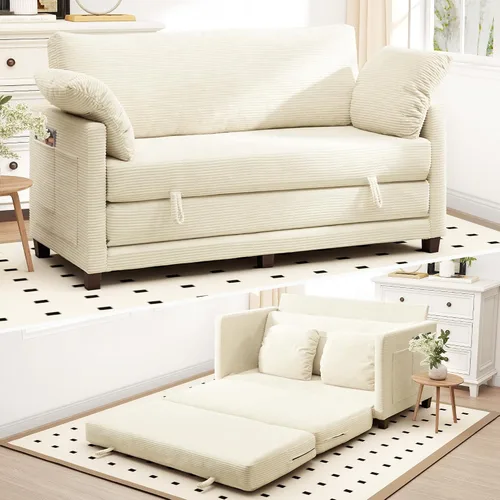 Vista 12 de Sofá cama convertible de 51 pulgadas, sofá cama plegable 2 en 1, sofá biplaza para espacios pequeños, con 2 cojines, para apartamento, sala de estar