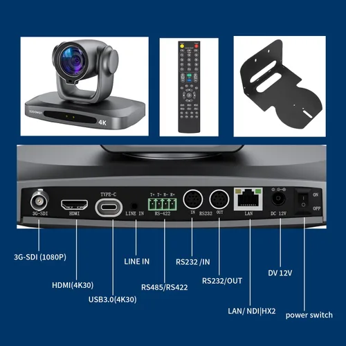 Vista 7 de Cámara 4K NDI con seguimiento automático AI Zoom óptico 21X HDMI/SDI/USB 3.0/PoE/IP PTZ Cámara 4K para adoración a la iglesia, eventos en vivo