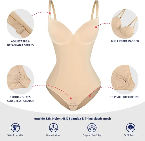 Vista 5 de FeelinGirl Body moldeador para mujer, sin espalda, sin tirantes, brasier integrado, talla grande, con control de abdomen