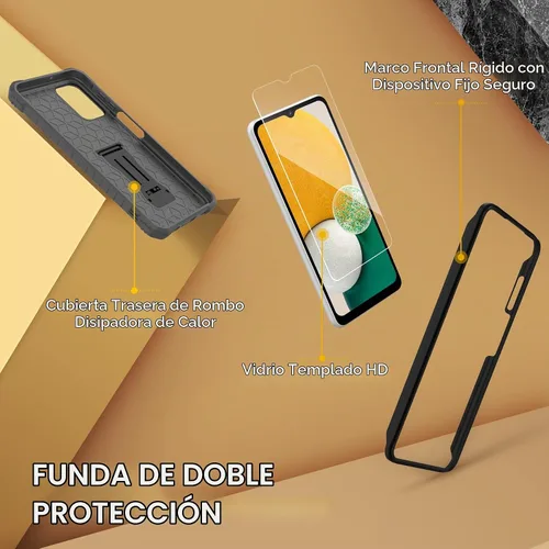 Vista 6 de FITO Funda para Samsung Galaxy A13, doble capa a prueba de golpes resistente con protector de pantalla de vidrio para teléfono Samsung A13 5G Negro