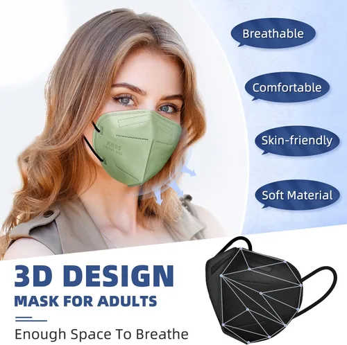 Vista 3 de FENFEN Mascarillas KN95 para adultos, paquete de 50 mascarillas KN95 desechables de 10 colores, 5 capas transpirables envueltas individualmente