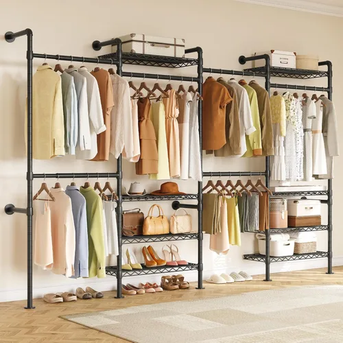 Vista 2 de ONBRILL H4 Sistema de Clóset Montado en Pared, Perchero de Tubería Industrial Expandible para Colgar Ropa, Organizadores de Clóset y Almacenamiento