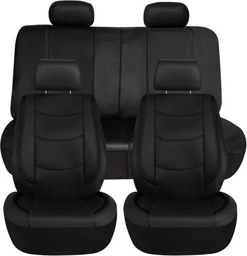 Vista 13 de FH Group - Juego completo de fundas para asientos de auto de cuero sintético, ajuste universal, para asientos frontales con respaldo bajo, Rosa
