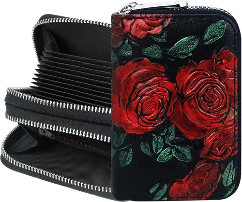 Vista 10 de CONISY - Cartera pequeña de cuero para mujer con bloqueo RFID (mariposa)