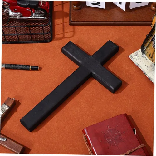 Vista 8 de BESPORTBLE Cruz colgante de cruz de madera, artesanía cristiana colgante decoración de pared del hogar 1 pieza (negro)