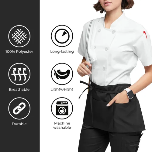 Vista 2 de Avalon Kitchen Server Aprons with 3 Pockets – 100% Polyester Waist Apron, 24x12 Inch Half Apron, Waitress Apron for Servers