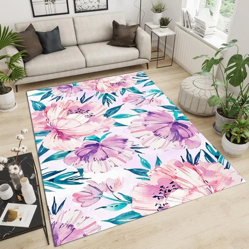 Vista 8 de Alfombra de área de flores simples moradas, alfombra abstracta degradada para interiores, decoración de sala de estar, cálida, suave, duradera