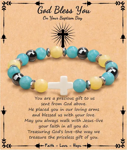 Vista 36 de JoycuFF Regalos Cristianos, Pulseras de Cruz para Mujeres, Joyería Cristiana Católica Religiosa de Fe de Pascua, Pulseras de Piedra Natural