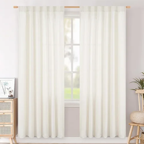 Vista 119 de BGment Cortinas cortas de lino marrón de 36 pulgadas de largo para ventanas, pequeñas cortinas de gasa semitransparentes para cocina, cafetería