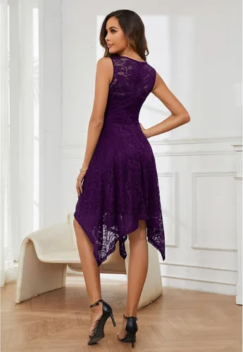 Vista 4 de Meetjen Vestidos de cóctel para mujer 2025 con dobladillo tipo pañuelo, encaje, formal, para invitada de boda, dama de honor, elegante
