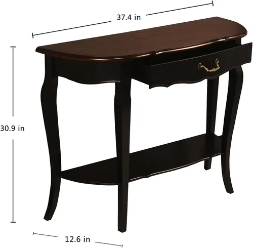 Vista 2 de Consola de madera sofá mesa de entrada con cajón y estante para sala de estar, entrada, pasillo, vestíbulo (un cajón con 1 asa)