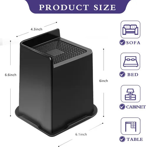 Vista 2 de Elevadores de cama de 6 pulgadas, resistentes, paquete de 4 elevadores de muebles en forma de L de 6 pulgadas, elevadores de gran tamaño para sofá