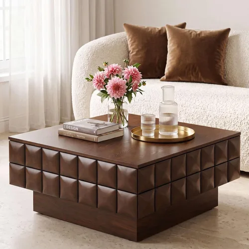Vista 29 de Mesa auxiliar de madera, 39.37 pulgadas, cuadrada de mediados de siglo, mesa central de madera moderna de madera de fibropanel de densidad media