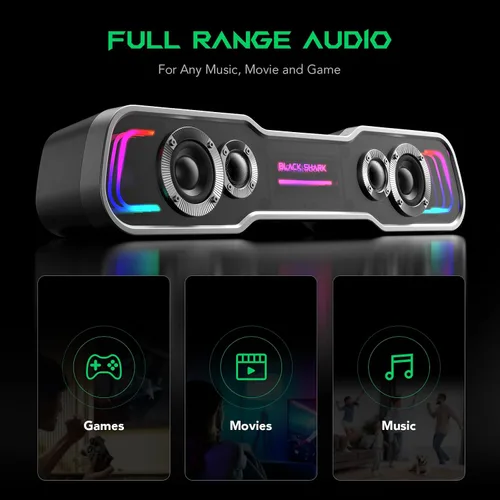 Vista 7 de Black Shark - Altavoces para computadora Bluetooth para escritorio, altavoz para PC de juegos con iluminación RGB multicapa dinámica y graves