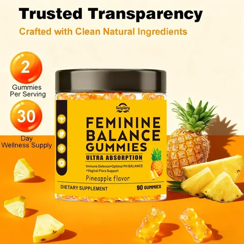 Vista 7 de Suiyilary Gomitas de probióticos femeninos para mujer, gomitas de piña para equilibrio de pH, salud vaginal premium, apoyo inmunológico, vegano, sin