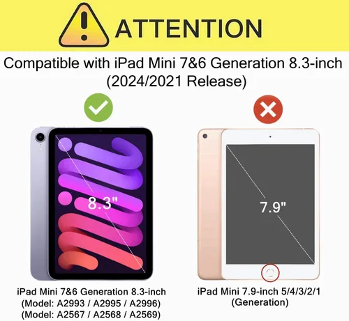 Vista 6 de Funda infantil para iPad Mini 7 (A17 Pro) 2024 y 6 (A15) 2021, 8.3 pulgadas de 6ª/7ª generación con protector de pantalla, soporte de mango a prueba