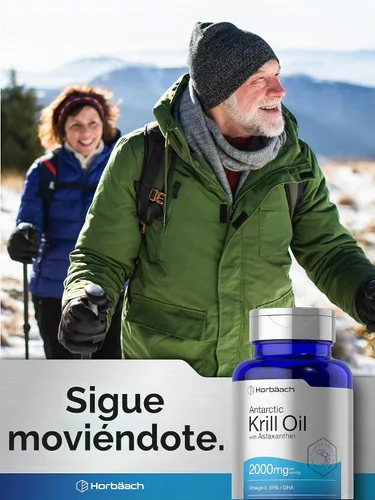 Vista 7 de Horbäach Aceite de Krill Antártico 2000mg 60 cápsulas de cápsulas blandas Suplemento Omega-3, EPA, DHA con astaxantina Sin OMG, sin gluten