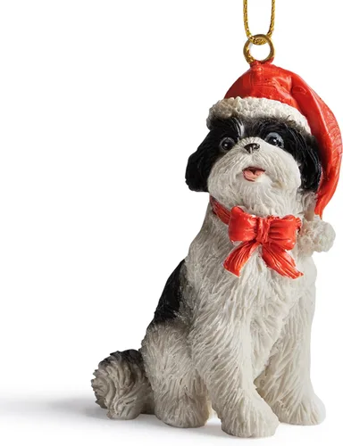 Vista 14 de Yuletide Designs Figura de perro adornos de Navidad con sombreros de Papá Noel