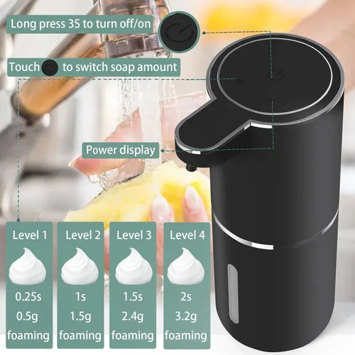 Vista 6 de Dispensador de Jabón Automático – Dispensador de Jabón Espumoso Sin Contacto 400ml Dispensador Recargable USB Eléctrico Montado en Pared Dispensador