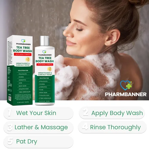 Vista 7 de PHARMBANNER Gel de baño antifúngico de árbol de té - Alivia la foliculitis, el acné, la picazón de deportista, el pie de atleta, la tiña, la tiña