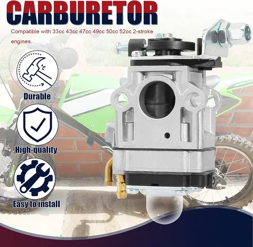 Vista 4 de Carburador para motor de 2 tiempos de 33cc 40cc 43cc 47cc 49cc 50cc con entrada de 15mm para Dirt Pocket Rocket, ATV, Scooter, Mini Chopper, Quad