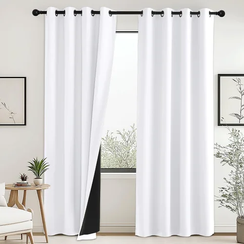 Vista 14 de PONY DANCE Cortinas opacas 100% blancas y negras de 63 pulgadas de largo para sala de estar, estilo moderno, cortinas degradadas con aislamiento