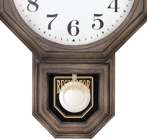 Vista 9 de Reloj de Pared de Péndulo, Relojes de Pared de Péndulo Regulador de Escuela Grandes para Decoración de Sala de Estar, Plástico con Acabado de Roble